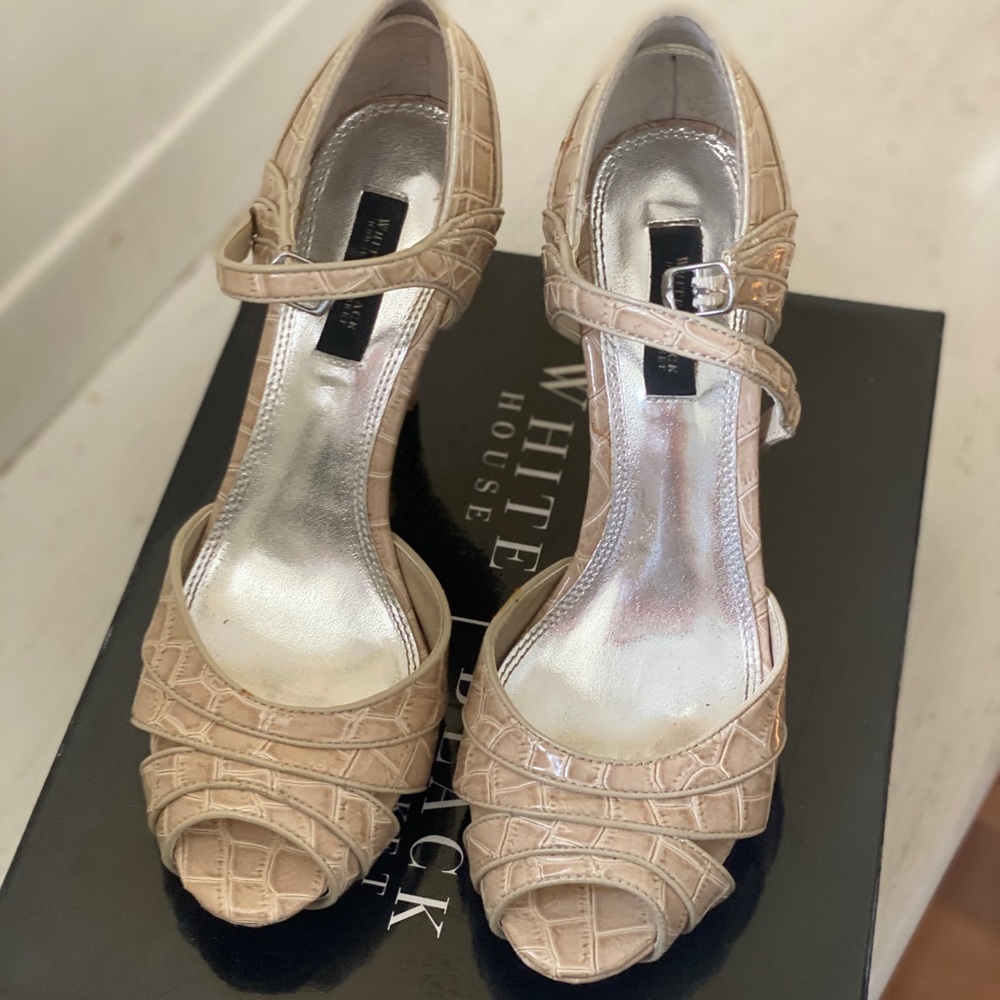 WHBM Bridgitta Nude Croc Print Heals